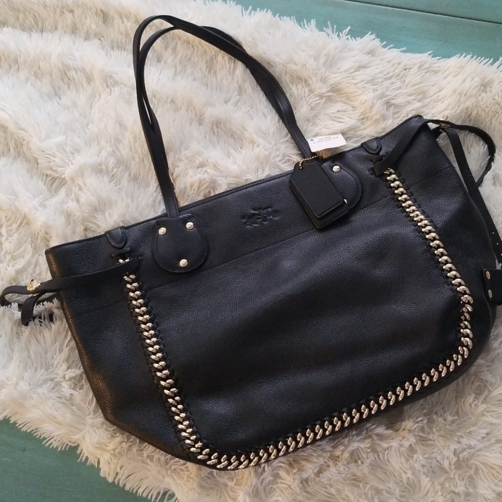 Coach whiplash black leather shoulder tote